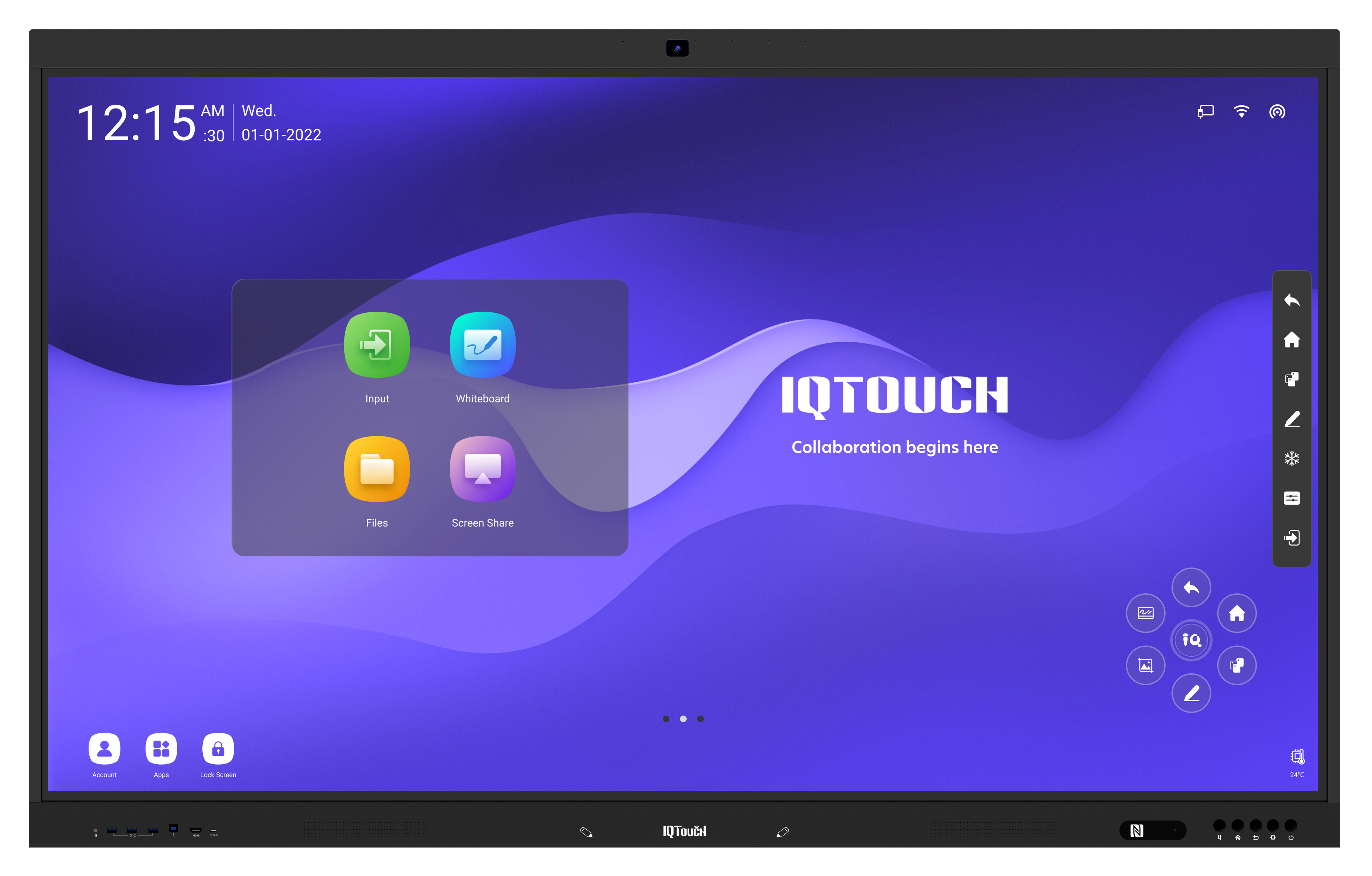 Interactive screen with purple background