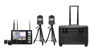 portable recording studio package with two cameras and recording device and suitcase for storage
